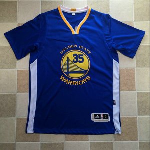 Maillot De Basket Golden State Warriors Kevin Durant 35 Brode AU Fabric Manches Courtes Bleu